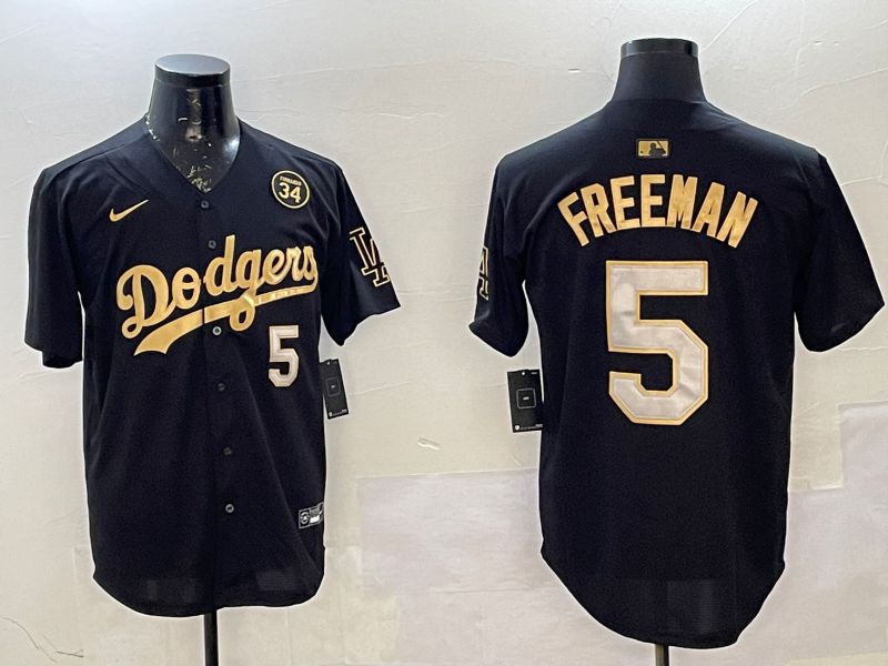 Men Los Angeles Dodgers #5 Freeman Black Gold Game 2025 Nike MLB Jersey style 02252